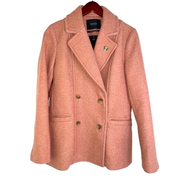 Scotch & Soda wool trench coat double breasted jacket pink salmon womens XS - Picture 1 of 8